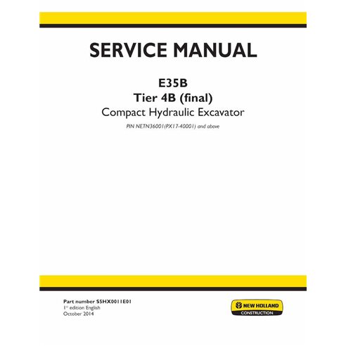 Manual de servicio en pdf de la excavadora compacta New Holland E35B Tier 4B - New Holland Construcción manuales - NH-S5HX001...
