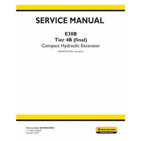 New Holland E30B Tier 4B compact excavator pdf service manual  - New Holland Construction manuals - NH-S5HW0039E01-EN