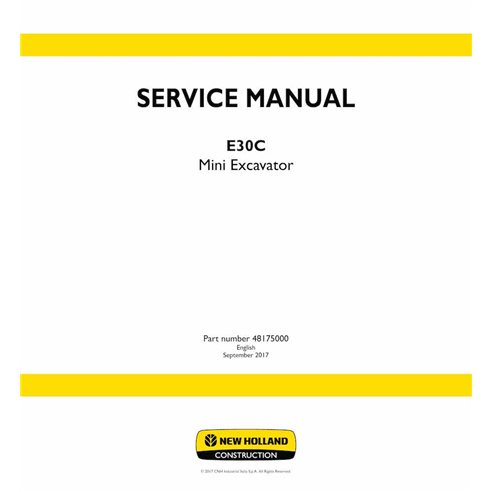 Manual de serviço em pdf da miniescavadeira New Holland E30C - New Holland Construção manuais - NH-48175000-EN
