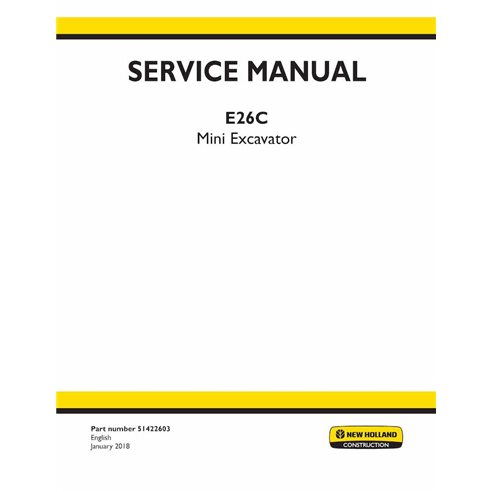 New Holland E26C mini excavator pdf service manual  - New Holland Construction manuals - NH-51422603-EN