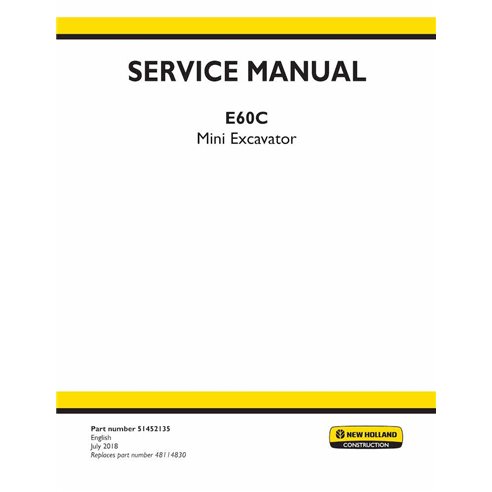 New Holland E60C mini excavator pdf service manual  - New Holland Construction manuals - NH-51452135-EN