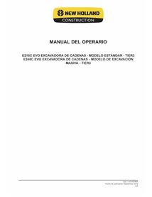 Manuel de l'opérateur pdf pour pelle sur chenilles New Holland E215C EVO, E245C EVO ES - New Holland Construction manuels - N...