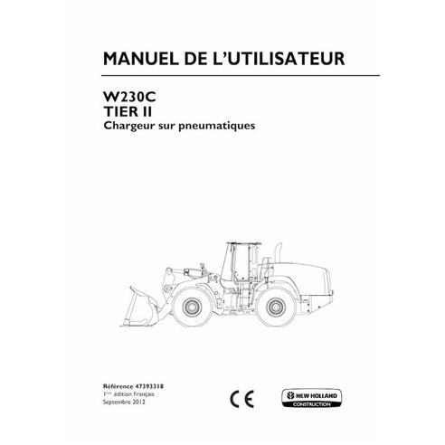 New Holland W230C Tier 2 crawler excavator pdf operator's manual FR - New Holland Construction manuals - NH-47393318-FR