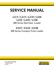 New Holland L213, L215, L218, L220, L223, L225 minicargadoras, L230, C227, C232, C238 manual de servicio de la cargadora de -...