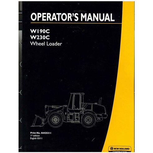 Escavadeira de esteira New Holland W190C, W230C digitalizada manual do operador em pdf - New Holland Construção manuais - NH-...