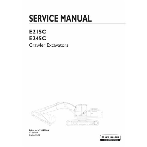 New Holland E215C, E245C crawler excavator pdf service manual  - New Holland Construction manuals - NH-47399290A-EN