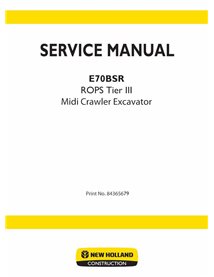 Manuel d'entretien pdf de la pelle sur chenilles New Holland E70BSR Tier 3 - New Holland Construction manuels - NH-84365679-EN