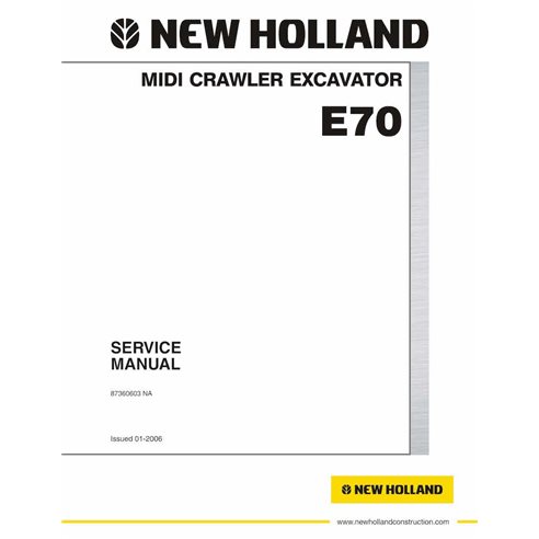 Manual de serviço em pdf da escavadeira compacta New Holland E70 - New Holland Construção manuais - NH-87360603-EN