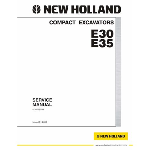 Manual de serviço em pdf da escavadeira compacta New Holland E30, E35 - New Holland Construção manuais - NH-87360586NA-EN