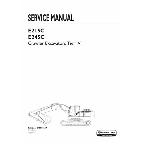 New Holland E215C, E245C Tier 4 crawler excavator pdf service manual  - New Holland Construction manuals - NH-84550265A-EN