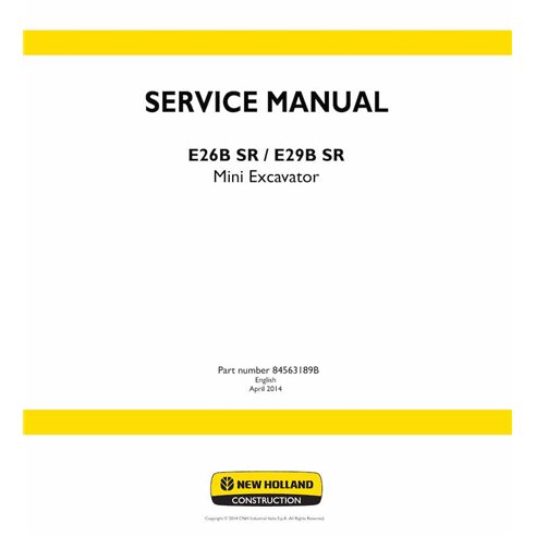 NH-84563189B Manual de serviço em pdf da miniescavadeira New Holland E26B SR, E29B SR