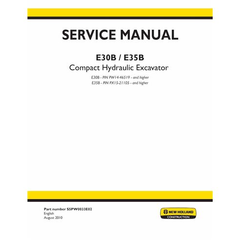 Manual de serviço em pdf da miniescavadeira New Holland E30B, E35B - New Holland Construção manuais - NH-S5PW0033E02-EN