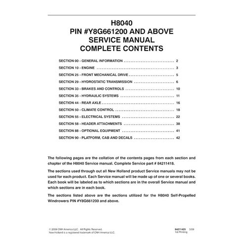 NH-84211418 Manuel d'entretien pdf de l'andaineuse automotrice New Holland H8040