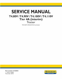 Manual de serviço em pdf do trator New Holland T4.80V, T4.90V, T4.100V, T4.110V Tier 4A (provisório) - New Holland Agricultur...