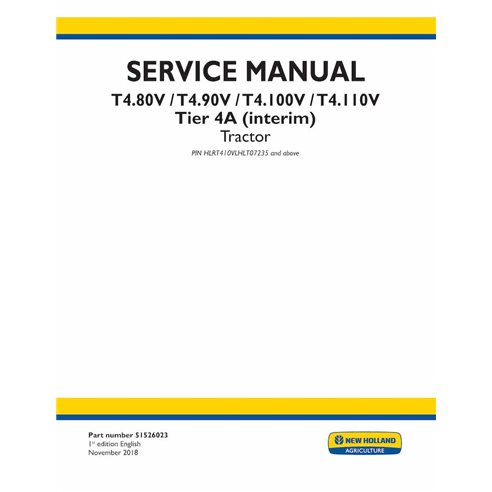 Manual de servicio en pdf del tractor New Holland T4.80V, T4.90V, T4.100V, T4.110V Tier 4A (interino) - New Holand Agricultur...