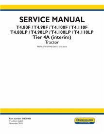 Manual de servicio en pdf del tractor New Holland T4.80F, T4.90F, T4.100F, T4.110F, T4.80LP, T4.90LP, T4.100LP, T4.110LP Tier...