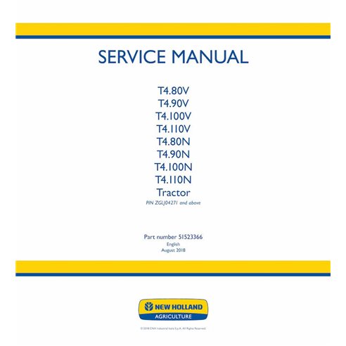 Manual de serviço em pdf do trator New Holland T4.80V, T4.90V, T4.100V, T4.110V, T4.80N, T4.90N, T4.100N, T4.110N - New Holla...