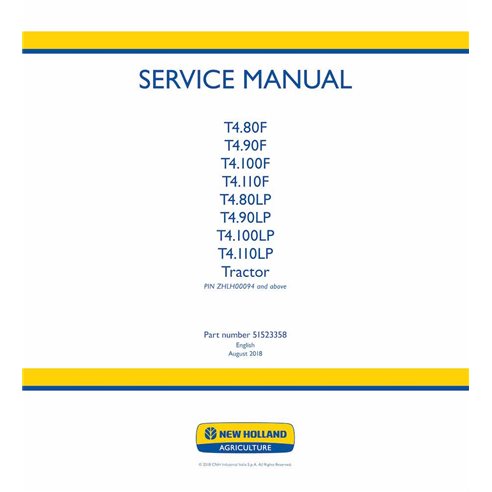 New Holland T4.80F, T4.90F, T4.100F, T4.110F, T4.80LP, T4.90LP, T4.100LP, T4.110LP tractor pdf service manual  - New Holland ...