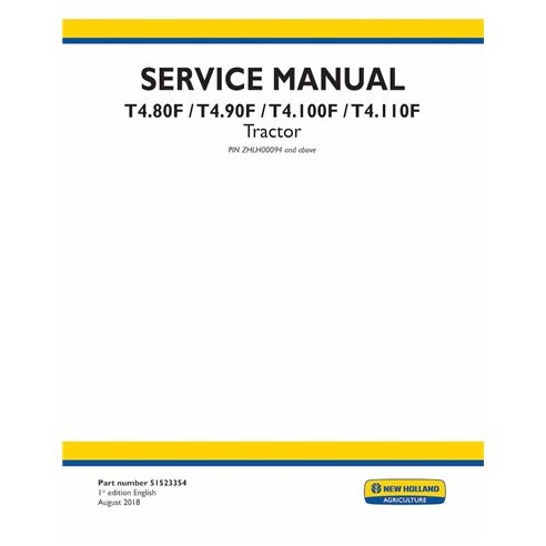 New Holland T4.80F, T4.90F, T4.100F, T4.110F tractor pdf service manual  - New Holland Agriculture manuals - NH-51523354-EN