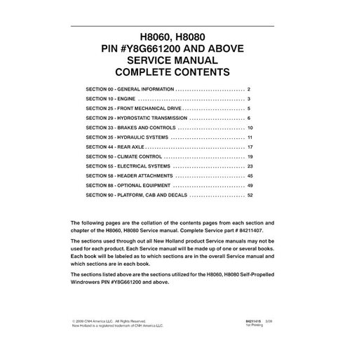 New Holland H8060, H8080 self-propelled windrower pdf service manual  - New Holland Agriculture manuals - NH-84211407-EN