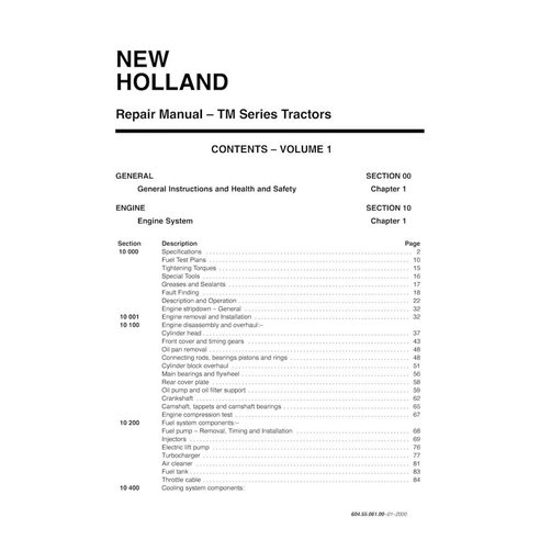 Manual de reparación en pdf del tractor New Holland TM115, TM125, TM135, TM150, TM165 - New Holand Agricultura manuales - NH-...