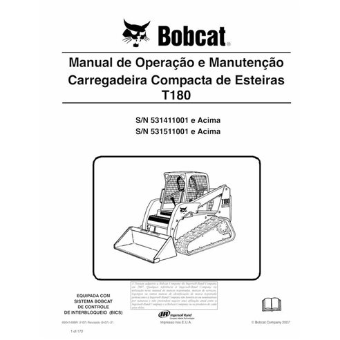 Manual de operação e manutenção em pdf da carregadeira de esteira compacta Bobcat T180 PT - Lince manuais - BOBCAT-T180-69041...