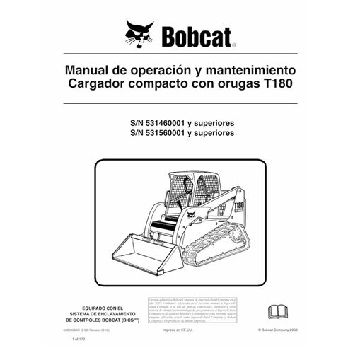 Manual de operação e manutenção em pdf da carregadeira de esteira compacta Bobcat T180 ES - Lince manuais - BOBCAT-T180-69869...