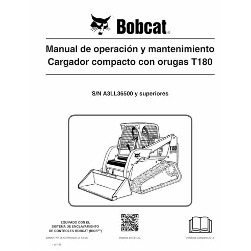 Bobcat T180 cargador compacto de orugas pdf manual de operación y mantenimiento ES - Gato montés manuales - BOBCAT-T180-69896...
