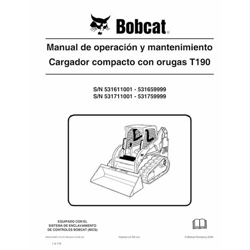Bobcat T190 cargador compacto de orugas pdf manual de operación y mantenimiento ES - Gato montés manuales - BOBCAT-T190-69041...