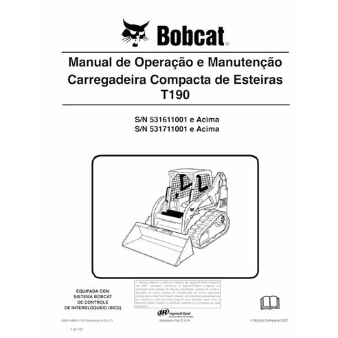 Manual de operação e manutenção em pdf da carregadeira de esteira compacta Bobcat T190 PT - Lince manuais - BOBCAT-T190-69041...