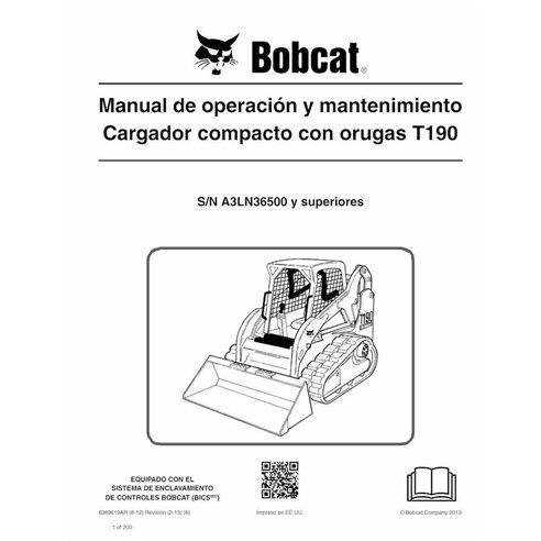Bobcat T190 cargador compacto de orugas pdf manual de operación y mantenimiento ES - Gato montés manuales - BOBCAT-T190-69896...