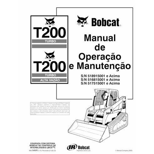 Bobcat T200 cargador compacto de orugas pdf manual de operación y mantenimiento PT - Gato montés manuales - BOBCAT-T200-69013...