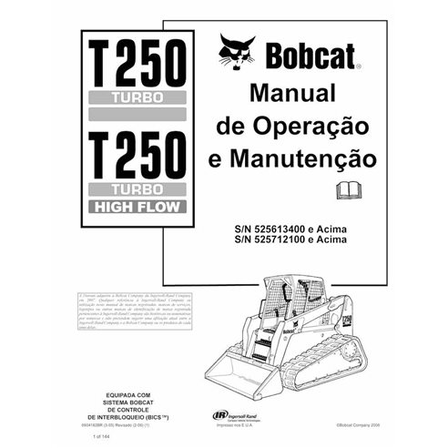 Manual de operação e manutenção em pdf da carregadeira de esteira compacta Bobcat T250 PT - Lince manuais - BOBCAT-T250-69041...