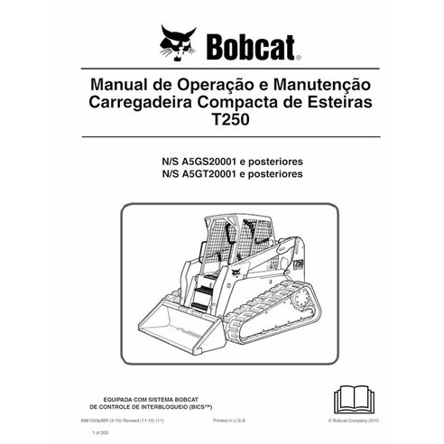 Manual de operação e manutenção em pdf da carregadeira de esteira compacta Bobcat T250 PT - Lince manuais - BOBCAT-T250-69870...