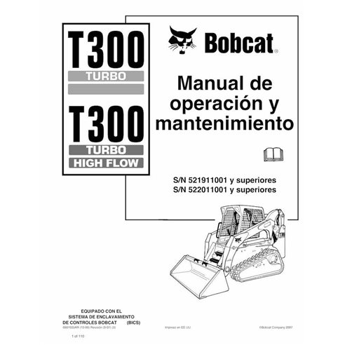Bobcat T300 cargador compacto de orugas pdf manual de operación y mantenimiento ES - Gato montés manuales - BOBCAT-T300-69019...