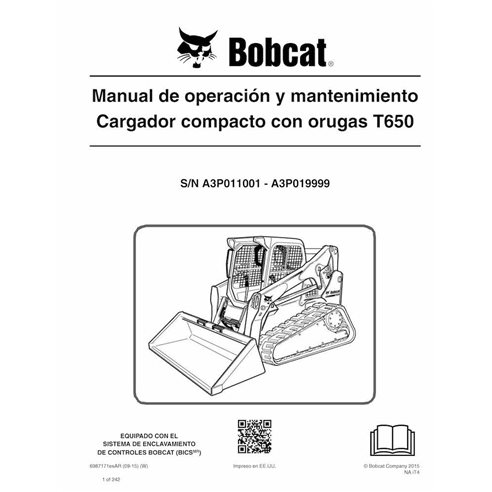 Bobcat T650 cargador compacto de orugas pdf manual de operación y mantenimiento ES - Gato montés manuales - BOBCAT-T650-69871...