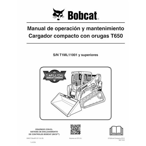 Bobcat T650 cargador compacto de orugas pdf manual de operación y mantenimiento ES - Gato montés manuales - BOBCAT-T650-69907...