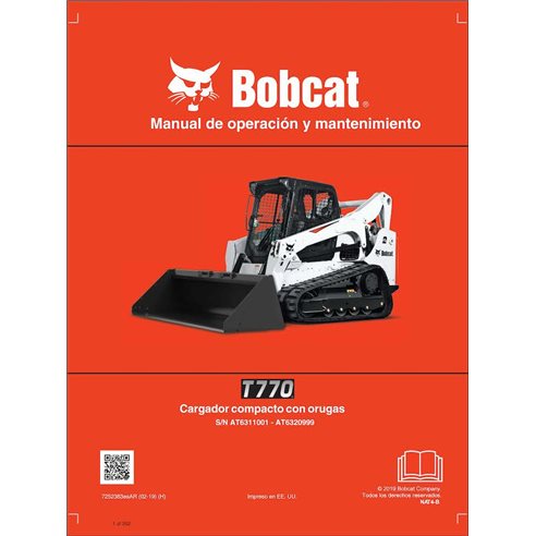 Bobcat T770 cargador compacto de orugas pdf manual de operación y mantenimiento ES - Gato montés manuales - BOBCAT-T770-72523...