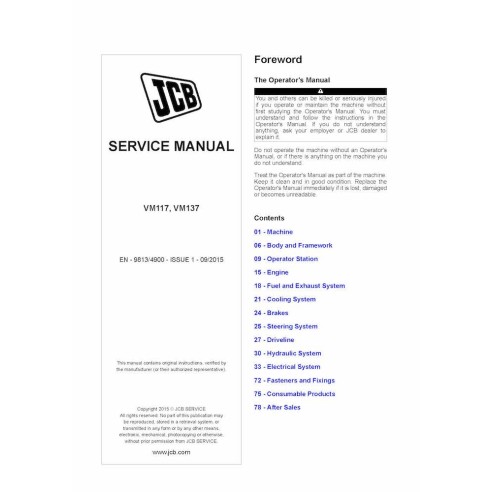 Manuel d'entretien pdf du compacteur JCB VM117, VM137 - JCB manuels - JCB-9813-4900