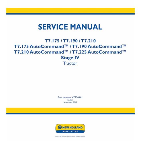 NH-47936461 New Holland T7.175, T7.190, T7.210, T7.225 AutoCommand Stage IV tractor pdf service manual