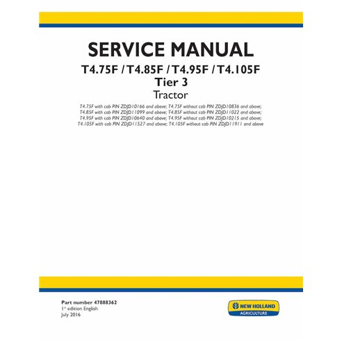 NH-47888362 New Holland T4.75F, T4.85F, T4.95F, T4.105F Tier 3 tractor pdf service manual