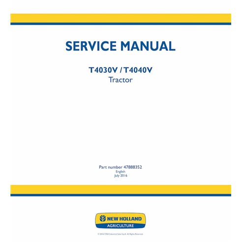 New Holland T4030V, T4040V tractor pdf service manual  - New Holland Agriculture manuals - NH-47888352-EN