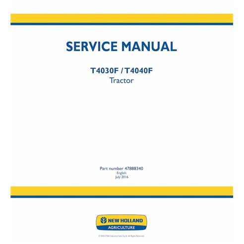 Manual de servicio en pdf del tractor New Holland T4030F, T4040F - New Holand Agricultura manuales - NH-47888340-EN