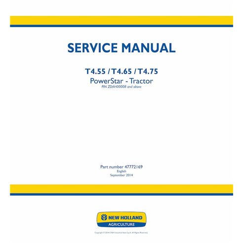 NH-47772169 Manual de serviço em pdf do trator New Holland T4.55, T4.65, T4.75 PowerStar