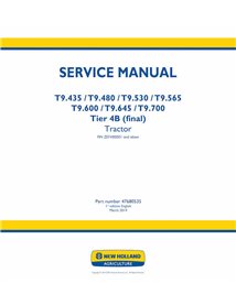 NH-47680535 Manual de serviço em pdf do trator New Holland T9.435, T9.480, T9.530, T9.565, T9.600, T9.645, T9.700 Tier 4B