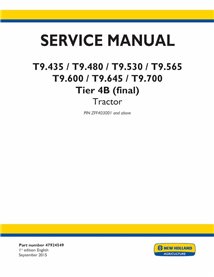 Manual de servicio en pdf del tractor New Holland T9.435, T9.480, T9.530, T9.565, T9.600, T9.645, T9.700 Tier 4B - New Holand...