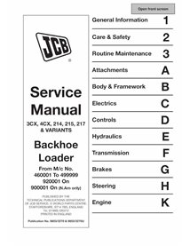 Manuel d'entretien pdf pour tractopelle JCB 3CX, 4CX, 5CX, 214e, 214, 215, 217 - JCB manuels - JCB-9803-3270-EN