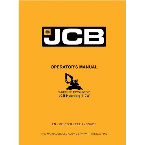 Manual do operador em pdf da escavadeira de rodas JCB Hydradig 110W - JCB manuais - JCB-9831-3350-4-OM-EN