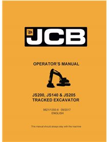 JCB JS200, JS140, JS205 excavator pdf operator's manual  - JCB manuals - JCB-9821-1350-8-OM-EN