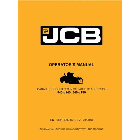 JCB 540-v140, 540-v180 loadall manual do operador em pdf - JCB manuais - JCB-9831-4000-2-OM-EN